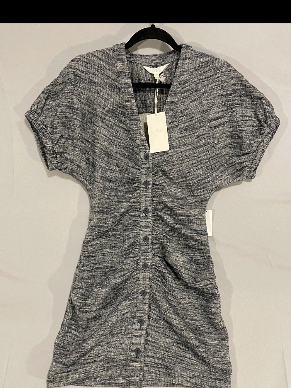 SOFT JOIE NWT WOMENS ALORA Button-Front Heathered Blue Short-Sleeve Women’s Top
